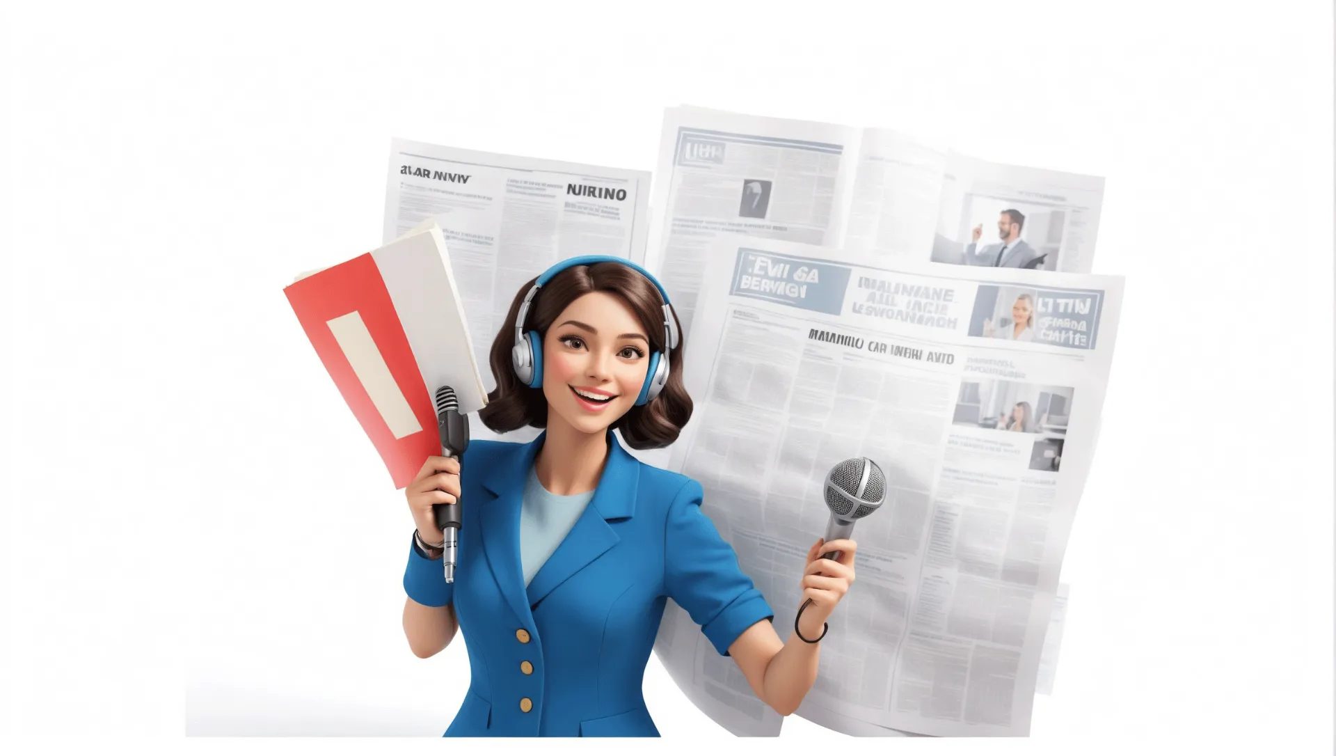 Female News Reporter with Mic 3D Design Character Illustration Template